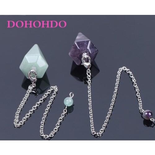 2021 New Fashion Natural Healing Crystal Quartz Hexagon Pyramid Reiki Pendulum Charm Pendant Chakra Amulet Jewelry For Women Men