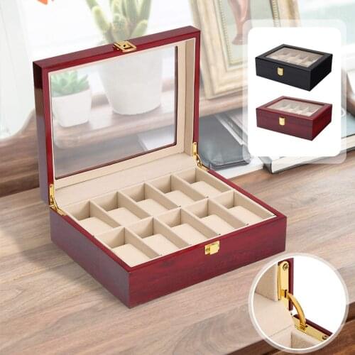 3/6/10/Slots Retro Wooden Watch Display Case Durable Packaging Holder Jewelry Collection Storage Watch Organizer Box Black Red