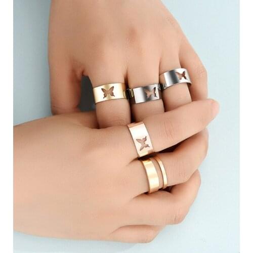 5Pcs Vintage Hollow Out Cute Butterfly Rings Adjustable Opening Finger Ring Band N2UE