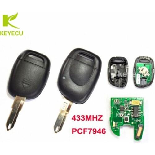 KEYECU 5PCS Remote Key Keyless Fob 1 Button PCF7946 Chip 433Mhz For Renault Twingo Clio Master KANGO