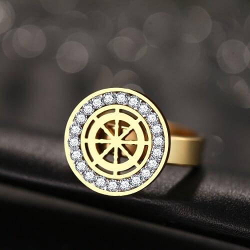 CACANA High Quality Fashion Crystal Rudder Classical Stainless Steel Rings For Women Jewelry Gift R201