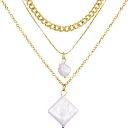 New sweater chain creative pearl chain clavicle chain simple pearl pendant three layer Necklace