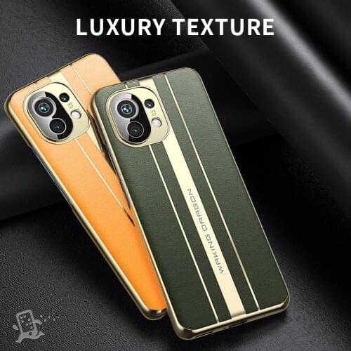Luxury Shockproof Camera Lens Protection Plating Genuine Leather Phone Case For Xiaomi Mi 11 Pro Lite Cellphone Back Cover Funda