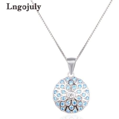 Pure 925 Sterling Silver Round Pendant Necklaces For Women Romantic Engagement Wedding Party Solid Silver 925 Jewelry Gifts
