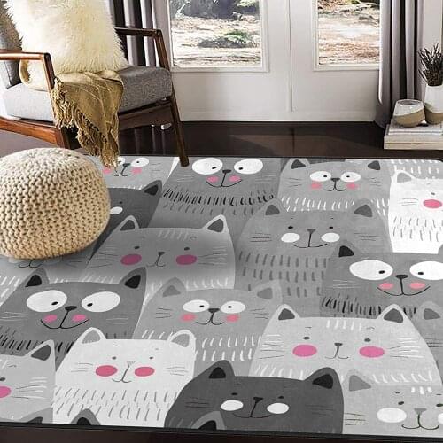 Gray Cat Carpet Living Room Childrens Small Outdoor Indoor Non-slip Dormitory Area Carpet Soft and Comfortable Size 5'9'x 9'8