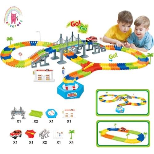 Children Assemble Insert Track Vehicle DIY Railway Road Flexible Bending Flash Racing Building Block Bricks Toy Track Vehicle