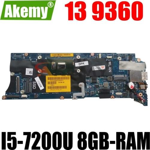 FOR DELL P54G XPS 13 9360 Laptop motherboard CN-04N87K 04N87K 0T9VPC 0T9VPC CAZ00 LA-D841P With I5-7200U 8GB-RAM 100% Fully Test