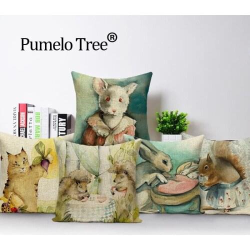 Cartoon Rabbit Cushion Cover Home Retro Decor Custom Pillow Cover Cute Animal Linen Outdoor Cushions Dropshipping Throw Pillows
