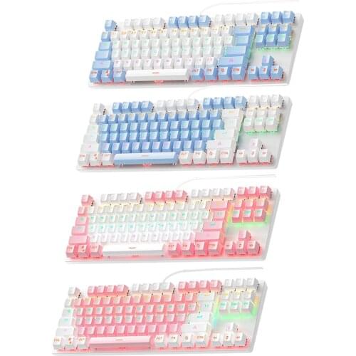 Cute Styles 87-Key Wired Gaming Keyboard Blue Axis Waterproof Splash-Proof Design Mechanical Floating Keyboard Desktop Computer