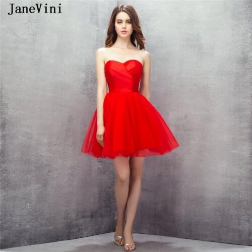 JaneVini Elegant Red Tulle Mini Homecoming Dresses A Line Sweetheart Sleeveless Simple Cheap Short Dress Robe Courte Plus Size