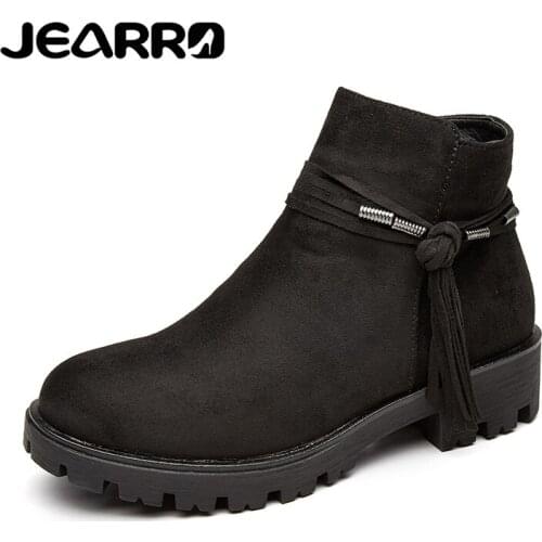 JEARRO Size34-35 Brand Winter boots Fashion Chelsea Boots Plus Plush Keep Warm Ankle Boots Tassel Design Zipper Womens shoes