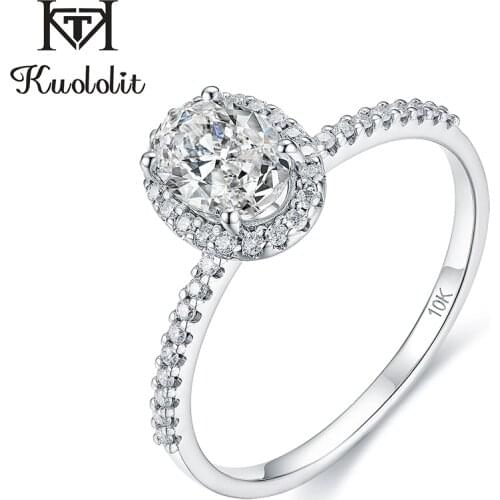 Kuololit Solid 14K 10K white gold Natural moissanite Rings for Women 1ct Oval VVS Solitaire ring for Promise Wedding Gift Rings