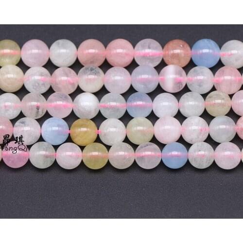 5A Natural morganite stone round loose beads for jewelry making 15'' Strand bracelet necklace 4 6 8 10 12MM Pick Size Diy beads