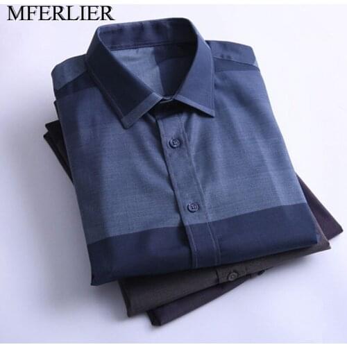 Summer Plus size Striped men shirt 5XL 6XL 7XL bust 146cm Loose shirt men 3 colors