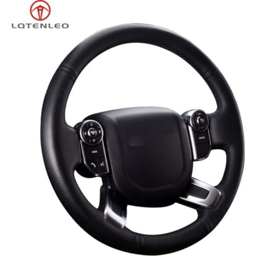 LQTENLEO Black Genuine Leather Car Steering Wheel Cover For Land Rover Discovery 5 2017 2018 2019 Range Rover vogue 2013-2018