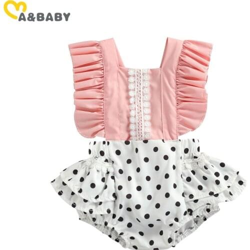Ma&Baby 0-24M Newborn Infant Baby Girl Polka Dot Romper Cute Ruffles Bow Jumpsuit Overalls Summer Baby Clothing Costumes