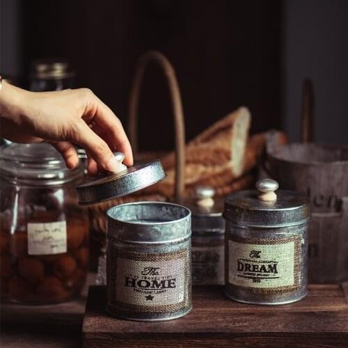 Retro Nostalgic Iron Box With Lid Tea Coffee Sugar Storage Jars Vintage Candy Sundries Storage Can Metal Container