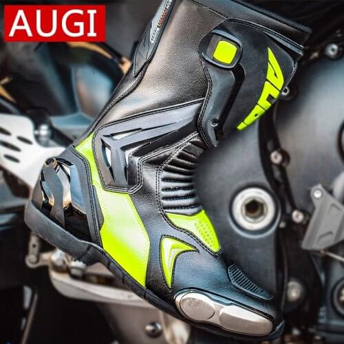Fashion Upgraded PU Leather Motorcycle Riding Boots Racing Bike Windproof Protective Shoes Motorcycle Equipment