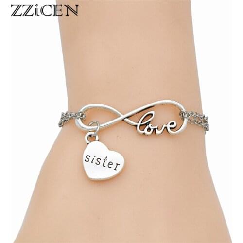 Fashion Womens Antique Heart Mom Daughter Sister Pendant Infinity Love Charm Metal Chain Bracelets Family Gifts Jewelry