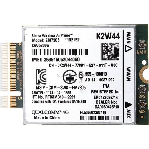 DW5809e K2W44 for Sierra Wireless Airprime EM7305 M.2 4G 100M LTE WWAN Card Module Dell E7450 E7250/7250 E5550/5550 E5450/5450