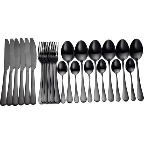 Black Cutlery Set 24 Pcs Stainless Steel Cutlery Box Forks Knives Spoons Dinner Set Kitchen Spoon Set