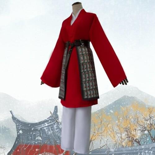 New Movie 2020 Hua Mulan Cosplay Heroine Costume Chinese Hanfu Girl Halloween Costumes For Women Femal Mulan Red Gown Dress