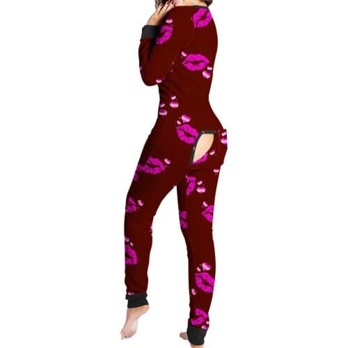 Sexy Women Christmas Cutout Functional Buttoned Flap Adults Pajamas Club Button Design Plunge Lounge Jumpsuit Adults Playsuit Pa