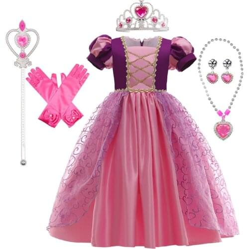 Girls Princess Dress Halloween Cosplay Costume Kids Sequins Purple Series Luxury Ball Gown Birthday Party Sophia Dress Vestido