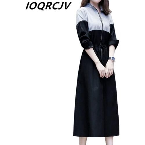 2019 Spring Autumn Women Dress Solid Long Sleeve A-Line High Waist Patchwork Sweatshirt Maxi Dress Casual Elegant Dress Vestido