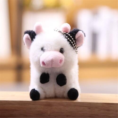 10CM Sitting Animal Stuffed Plush Cow Toy , Keychain Plush Doll