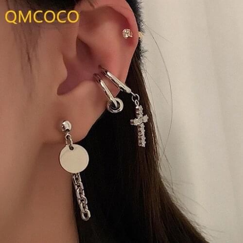 QMCOCO 925 Silver Zircon Cross Round Ear Clip Korean 2021 New Style Delicate Women Earrings Holeless Earrings For Party Gifts