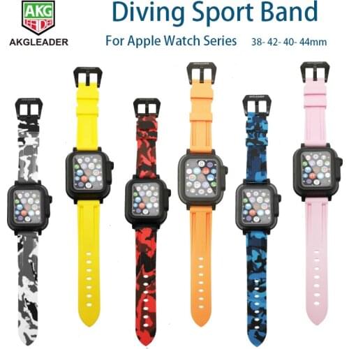 IP68 Watchproof Watch Cover Band For Apple Watch Series 5 4 40/44mm Camouflage Rubber Strap For Apple Series 3 2 1 CAMO Bracelet
