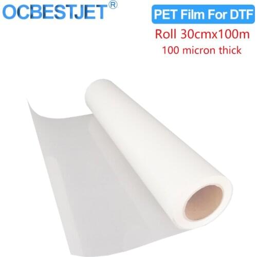 30cm*100m Roll PET Transfer Film 100 Micron For Direct Transfer Film Printing For Epson L1800 i3200 4720 Printhead DTF Printer