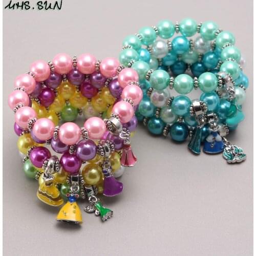 MHS.SUN Cute Girls Baby Beads Bracelet With Princess Skirt Pendants Fahion Color Chunky Beaded Bracelets For Child Kids Jewelry
