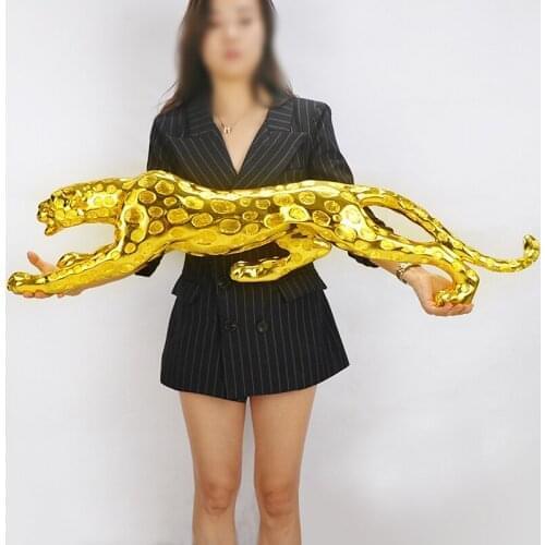 MODERN ABSTRACT GOLD PANTHER SCULPTURE GEOMETRIC RESIN LEOPARD STATUE WILDLIFE DECOR GIFT CRAFT ORNAMENT ACCESSORIES R4294