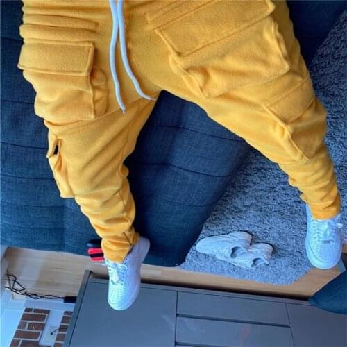 High Street Multi-pocket Jogger Sweatpants Mens and Womens Drawstring Pure Color Casual Pants Oversized Loose Sweatpants