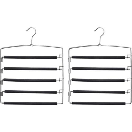 Pants Hangers 5 Layers Space Saving Pants Hangers with Non-Slip Foam Padded Swing Arm Storage (2 Pack)