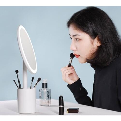 Makeup Mirror With Storage Cosmetic Pencils Tools Storage Box Makeup Organizer With Mirror LED Light Ladies Portable For Womens