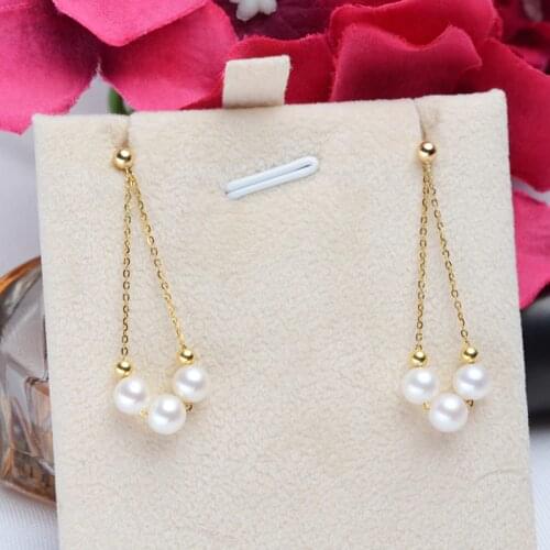 Sinya Au750 gold drop earring with Natural Round high luster pearls long chain tassel DIY gold beads earring for Women 2019 News