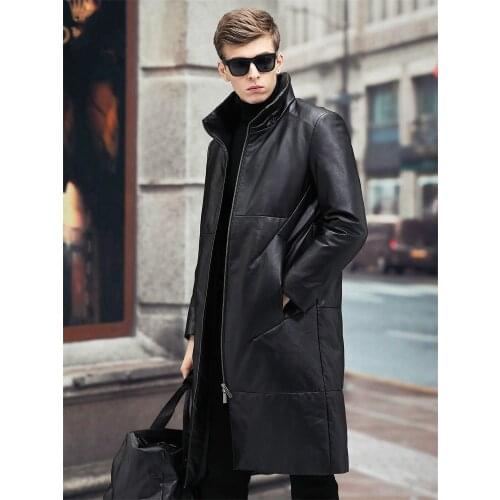 Winter Thickened Real Leather Down Jacket Men Long Trench Coat First Layer Calfskin Overknee Genuine Leather Coats