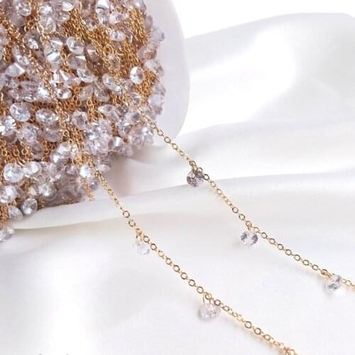 14K True Gold Filled Color Retention 4MM Zircon Crystal Round Beads Necklace Chains DIY Jewelry Making Accessories Findings