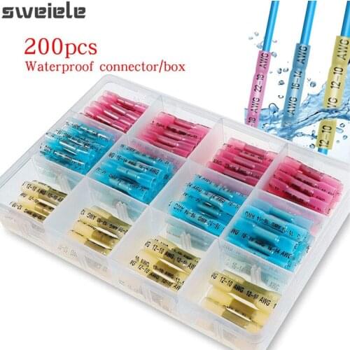 200pcs waterproof heat shrinkable butt connector box, wire splicing, cable crimping terminal, connector terminal combination Kit