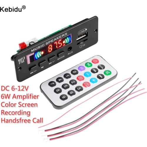 12V Color screen Wireless Bluetooth MP3 WMA Decoder Board 2*3W Amplifier Audio Module Support USB TF AUX FM Recording For Car