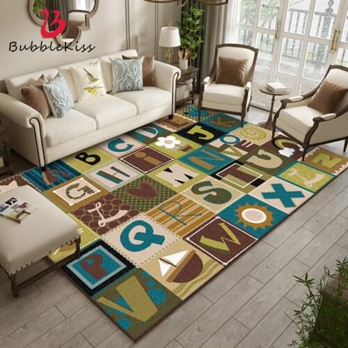 Bubble Kiss Cartoon Alphabet Carpets For Bedroom Cute Green Pattern Childrens Room Rug Non-Slip Living Room Decoration Area Rug