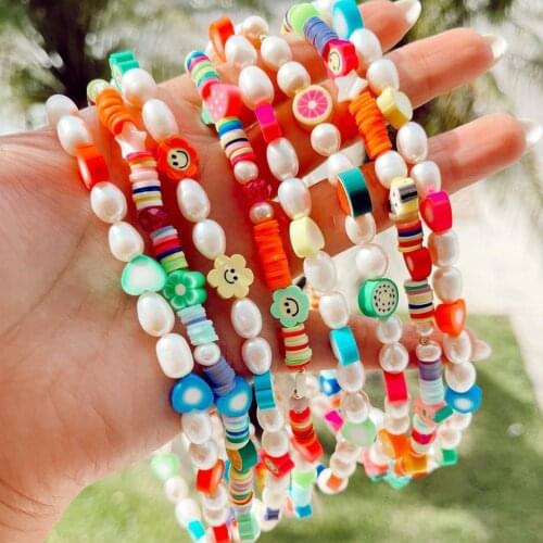 Dvacaman Boho Colorful Flower/Cartoon/Fruit/Smiley Necklace Women Trendy Pearl Beaded Clavicle Necklace Choker Jewelry DIY Gifts