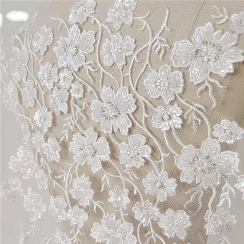 New high grade summer wedding dress skirt mesh embroidery bead lace fabric flower beading lace patch