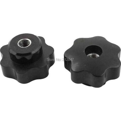M8 Female Thread Through Hole Star Head Screw Clamping Knob Grip Black 2pcs