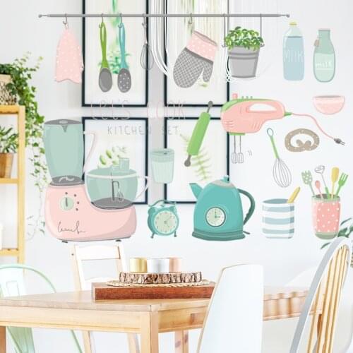 Cute Cooking Utensil Wall Sticker Kitchen Set Wallpaper Children Room Wall Decal Cartoon Home Decoration Best Gifts For Kids
