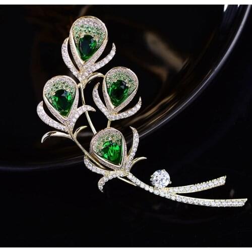 Fashion Vintage Colorful Cubic Zircon Feather Brooch Sweater Coat Accessories Beautiful Romantic Brooches Pins broches mujer
