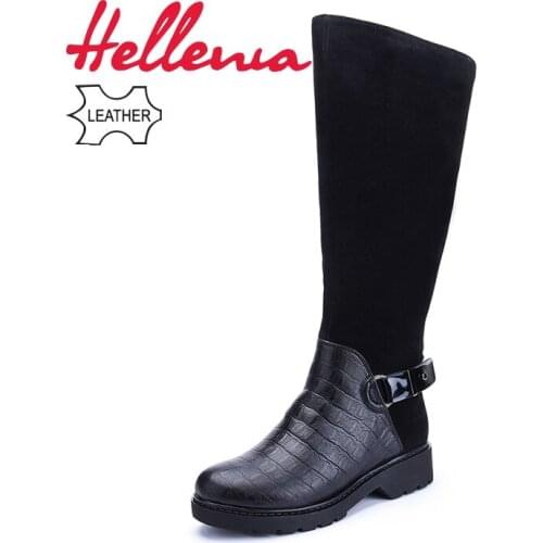 Hellenia Fashion Black Over Knee Boots Suede Leather with Warm Plush Handmade High Quality Classic Women Round Toe shoes